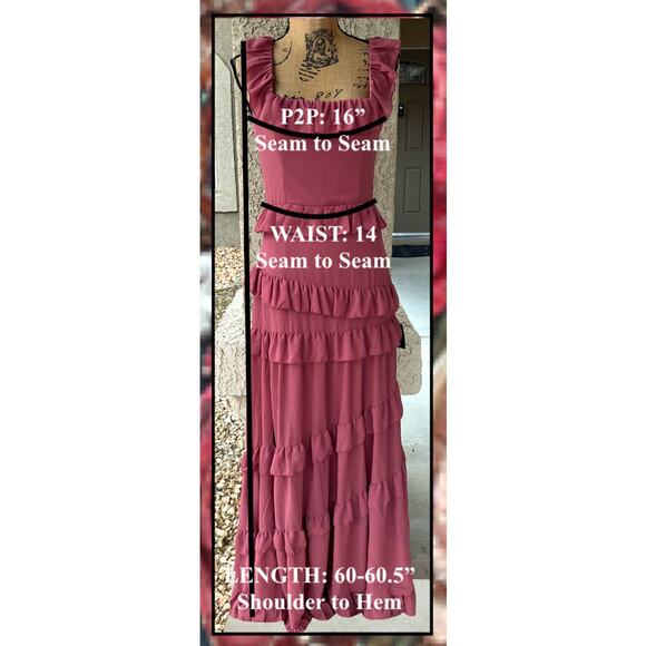 Lulus Compelling Romantic Rusty Rose Ruffled Tiered Maxi Dress Size S - Picture 7 of 11